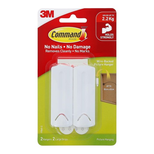 Command Picture Hanger 17041 Large White Wire-Backed, Pack of 2