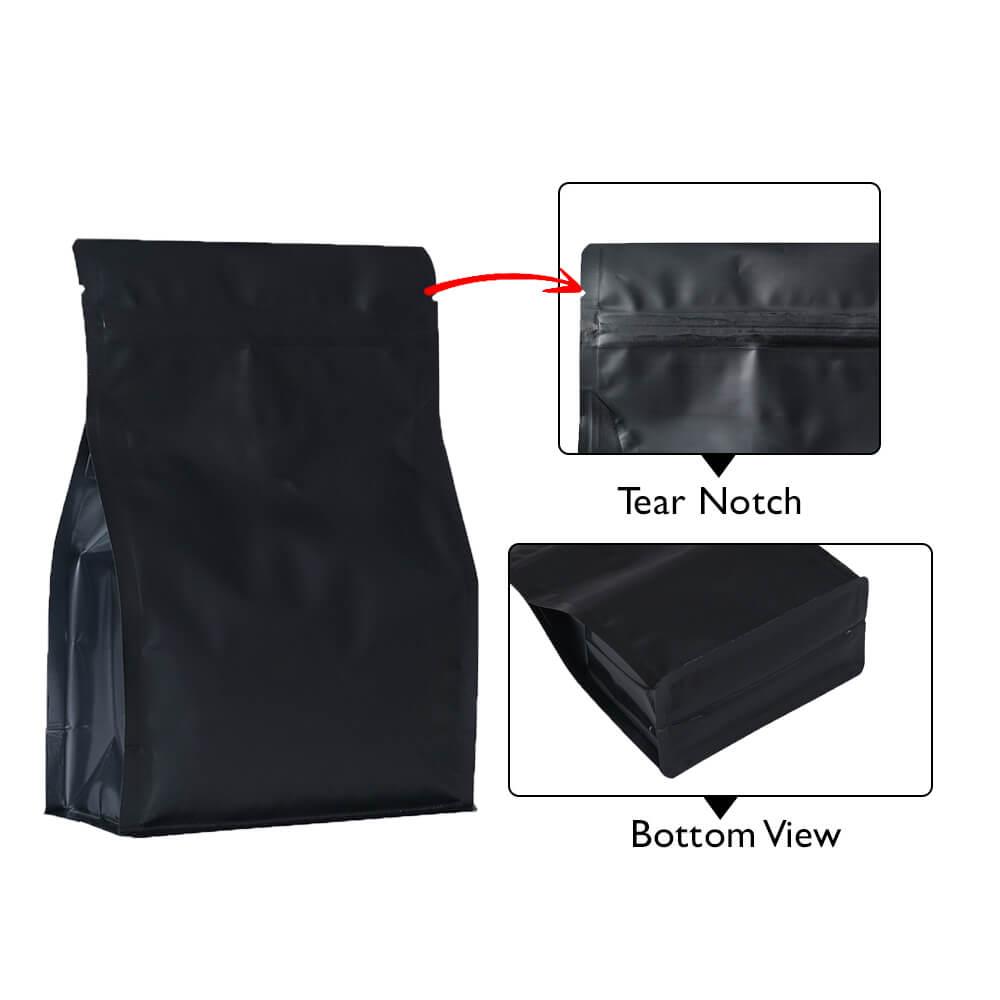 Flat Bottom Pouch - With Zipper No Valve MATT BLACK 500g