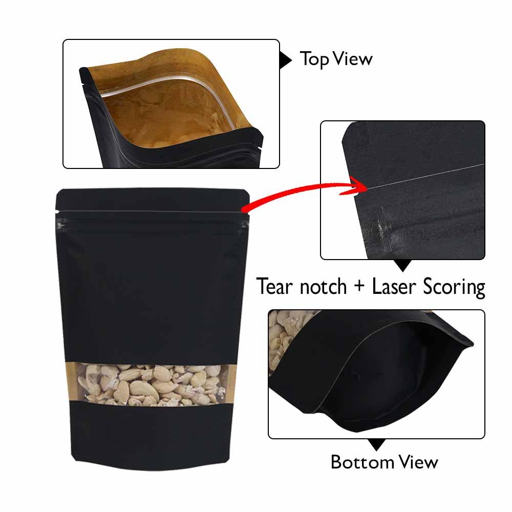 Stand Up Pouch Black Rectangle Window with Zip no Valve 150gm, Carton 1000 - SSP