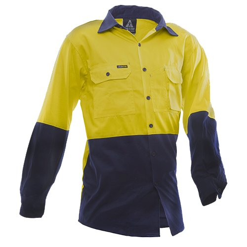 170 Gsm Cotton Shirt, Long Sleeve, Yellow/Blue, D-Size 3Xl