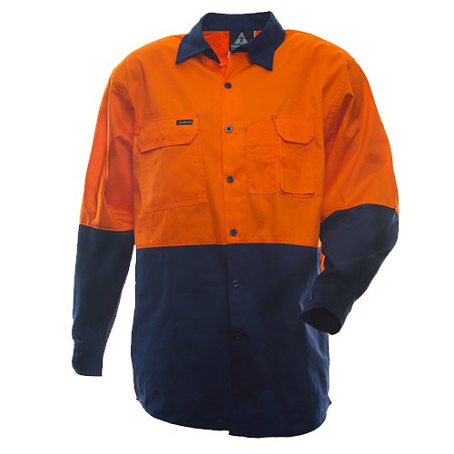 170 Gsm Cotton Shirt, Long Sleeve, Orange/Blue, D-Size 3Xl