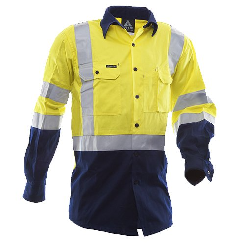 170 Gsm Cotton Shirt, Long Sleeve, Yellow/Blue, Dn-Size L