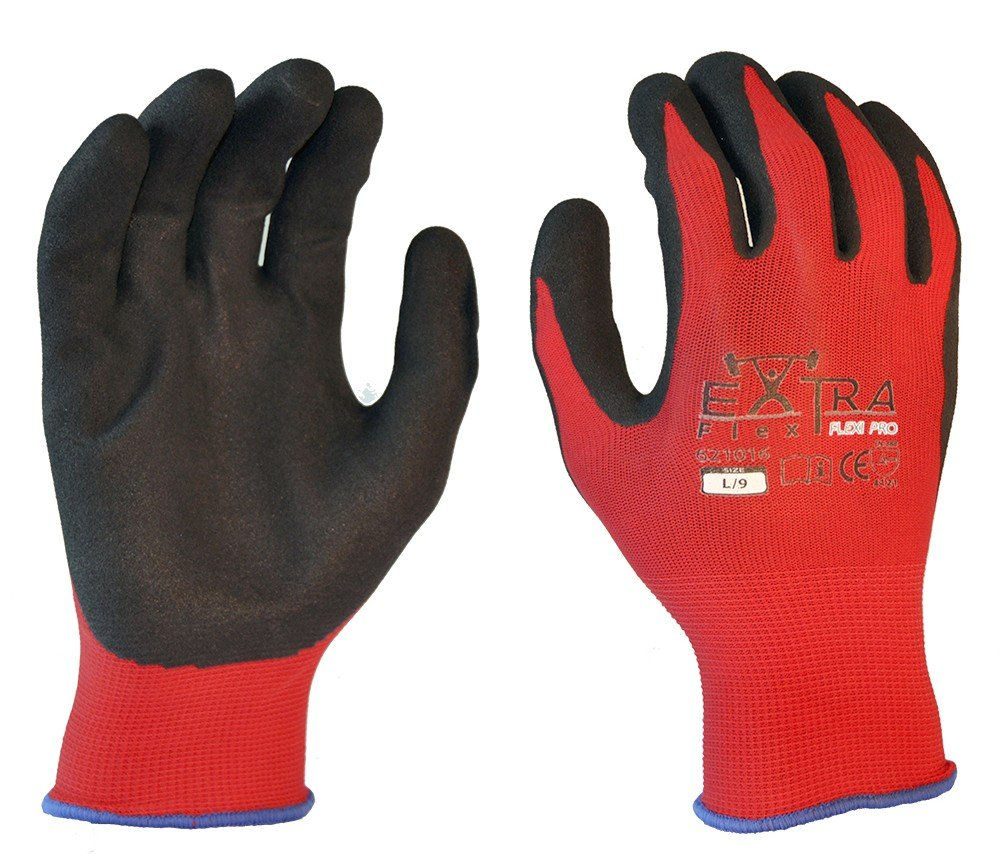 Flexi Pro, Black Sandy Latex, Red Nylon Liner-Size Xl