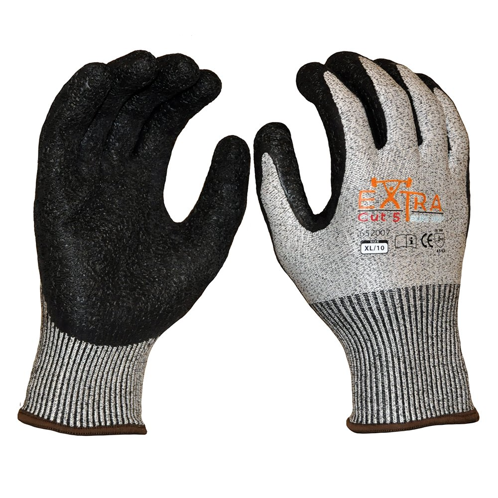 Extra Cut 5 Sure Grip, Black Crinkle Latex Coating-Size L