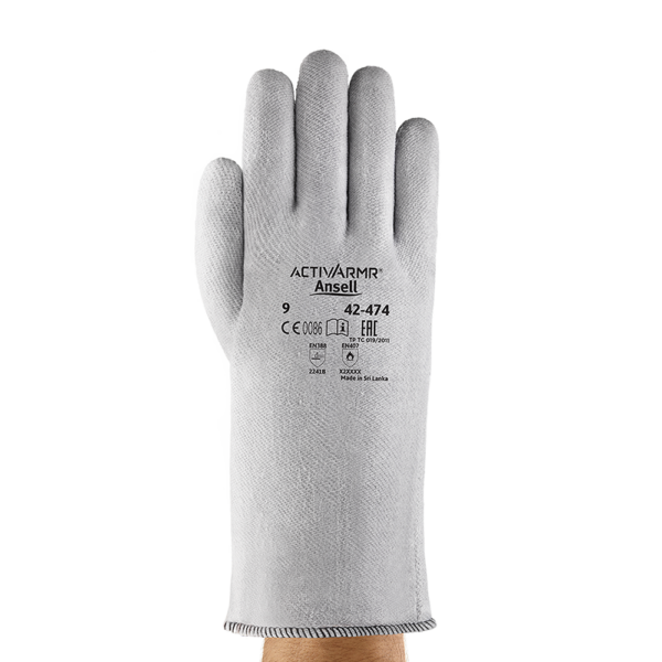 Ansell ActivArmr 42-474 Polyester and Polycotton Heat-Resistant Gloves – Hand and Wrist Protection - L