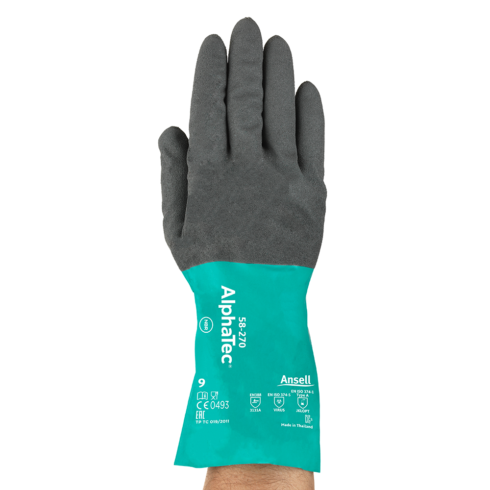 Ansell AlphaTec 58-270 Nitrile-Coated Chemical Gloves – Strong Grip, High Dexterity - S