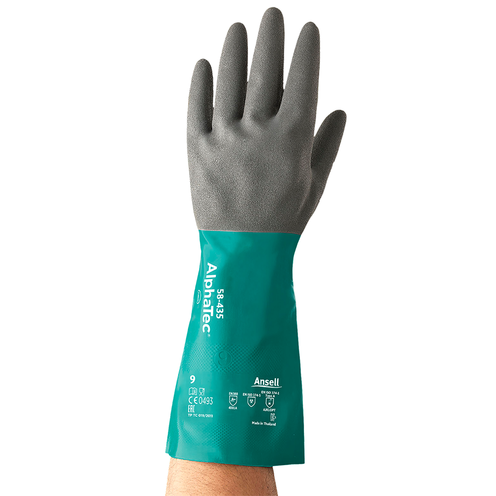 Ansell AlphaTec 58-435 Nitrile-Coated Chemical Gloves – Heavy-Duty, Strong Wet and Oily Grip - L
