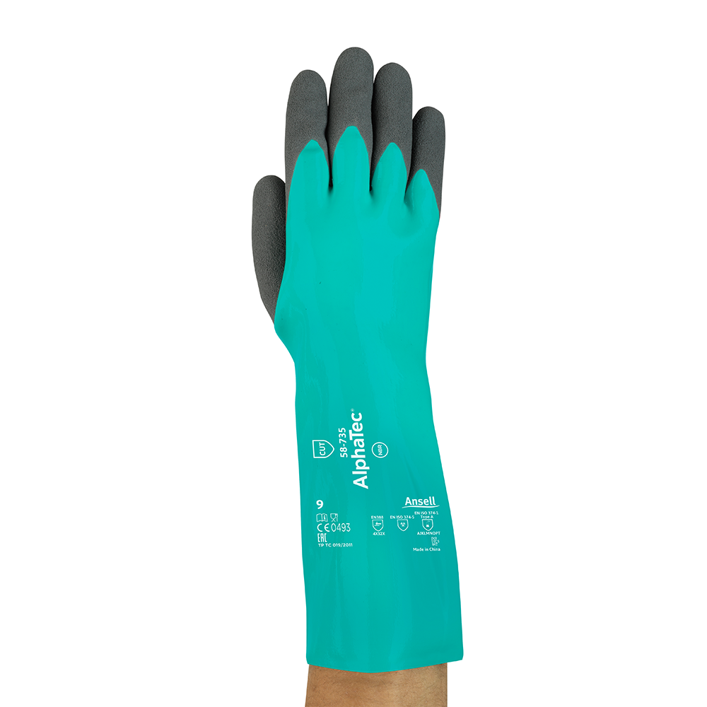 Ansell AlphaTec 58-735 Nitrile-Coated Chemical and Cut Protection Gloves – With High-Visibility Liner - S