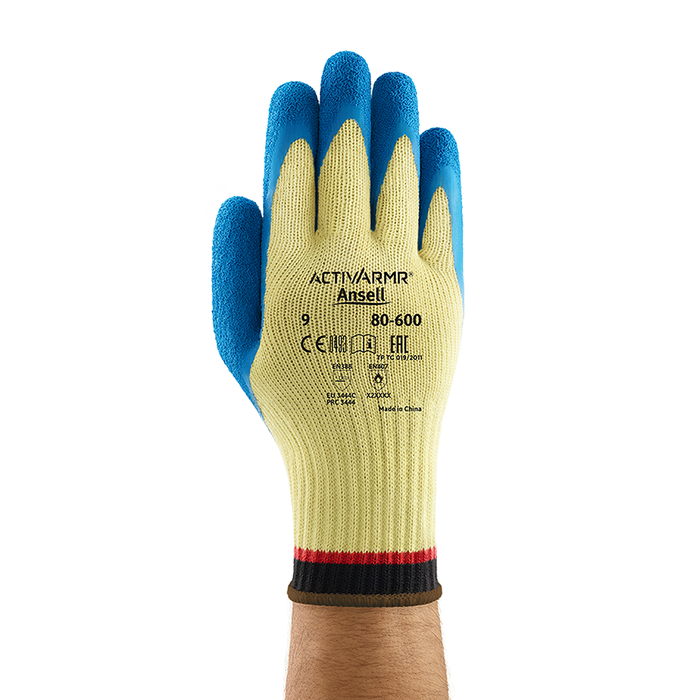 Ansell ActivArmr 80-600 Latex-Coated Cut Resistant Gloves – Excellent Comfort and Grip - L