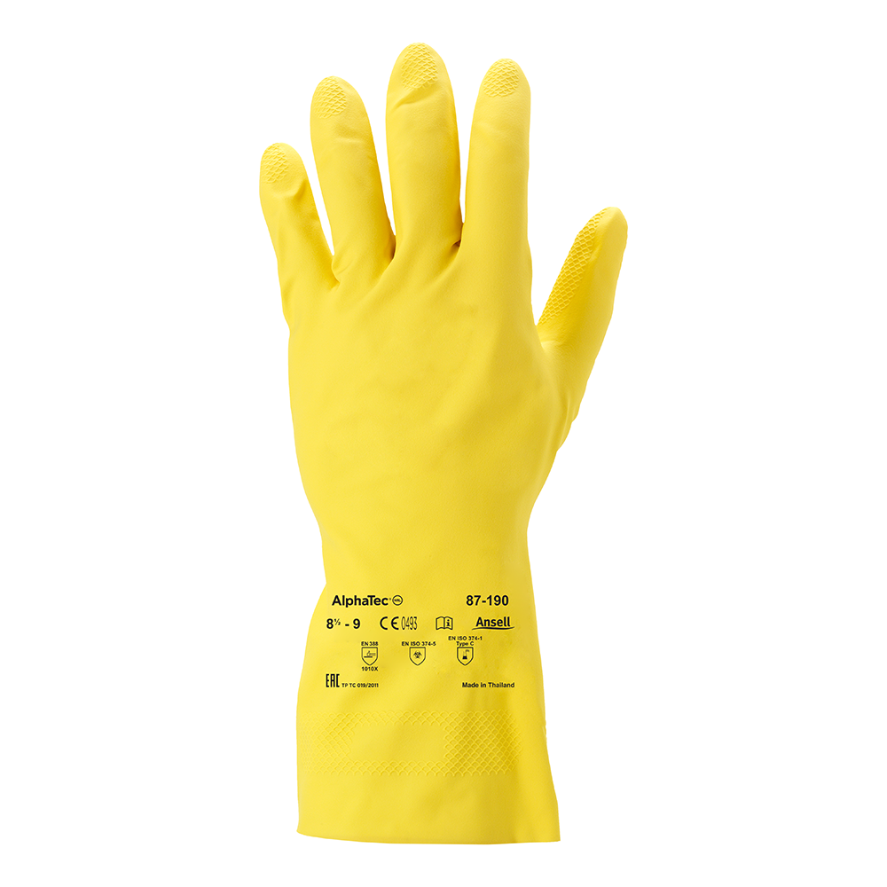 Ansell AlphaTec 87-190 Latex Chemical Gloves – Extra Thin for Excellent Sensitivity - S