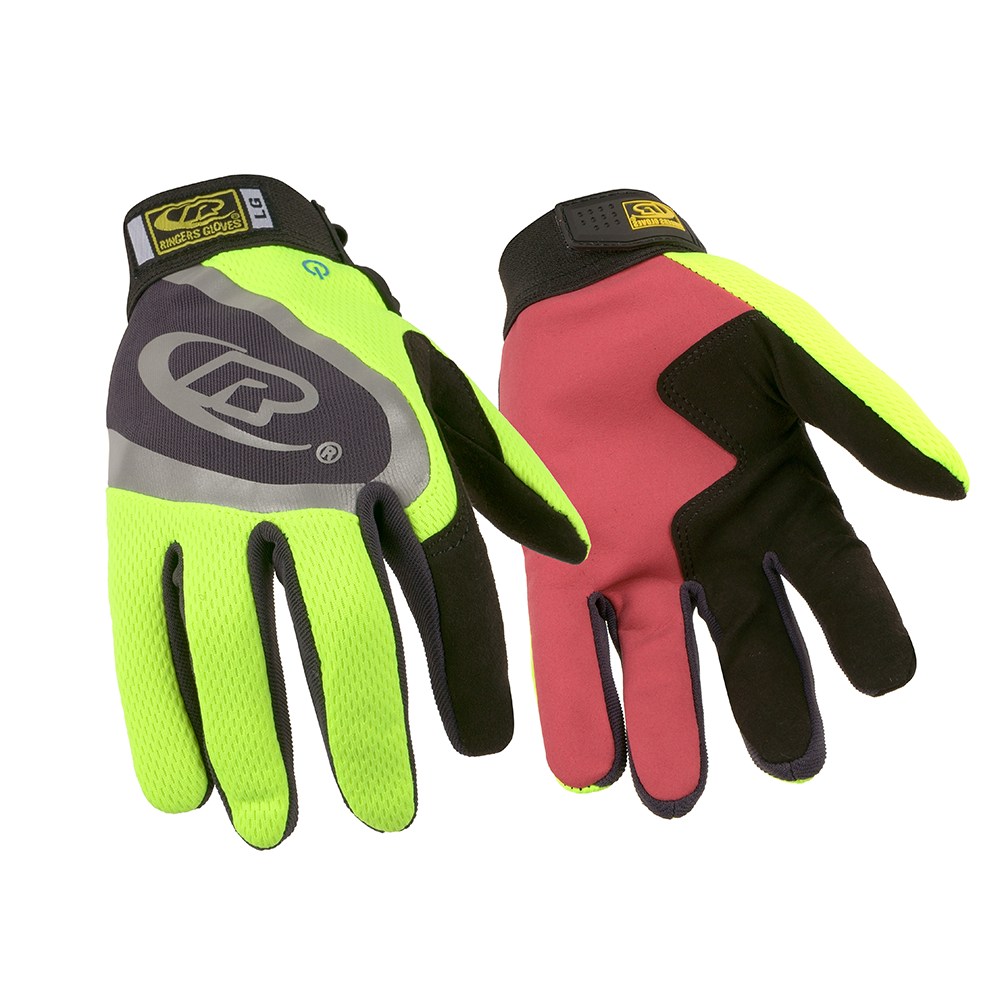 Ansell Ringers Turbo R-138 Work Gloves – Hi-Vis Mesh with Synthetic Leather Palm - L
