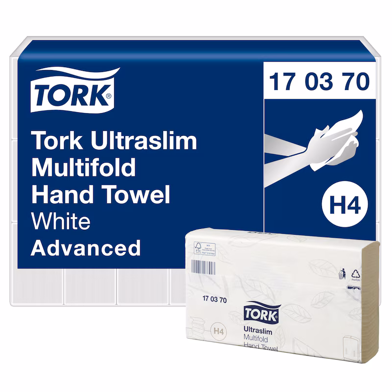 Tork Hand Towel Ultraslim Multifold Advanced 1 Ply 170370 H4 150 Sheets White Carton 20