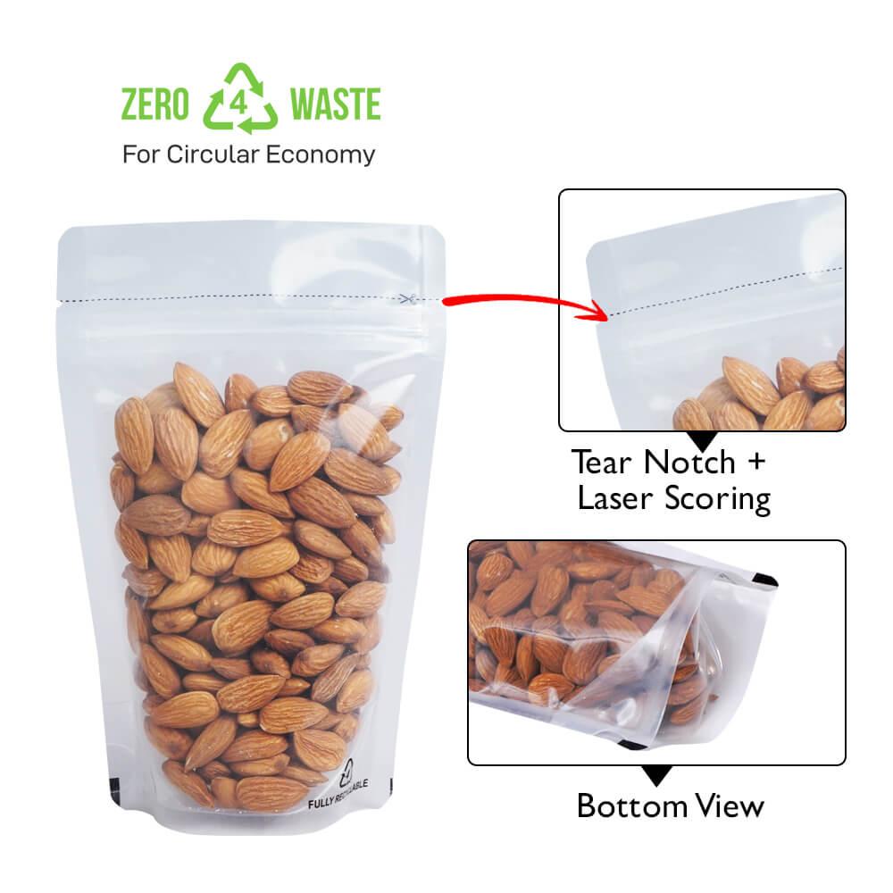 Stand up Pouch 500g Recyclable Clear w Zip no Valve 180w x 290h x (50 + 50)g
