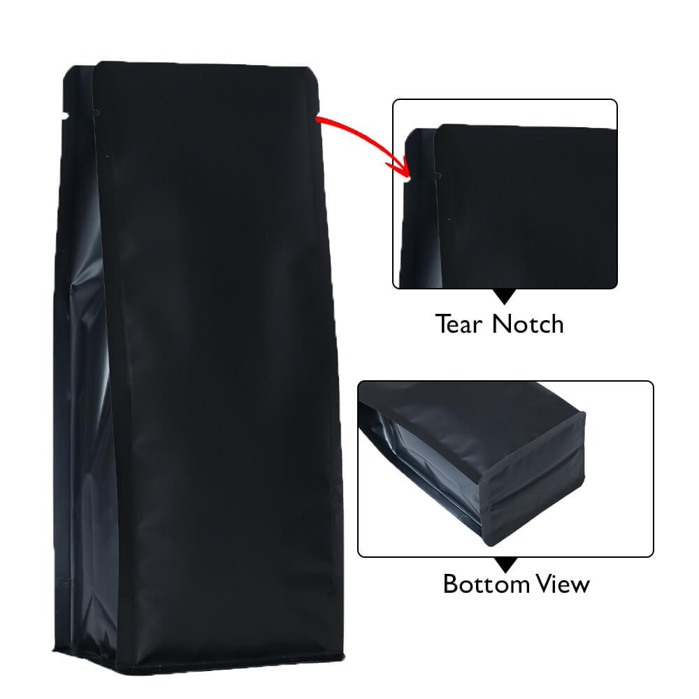 Flat Bottom Pouch - No Zipper 250g Matt Black w No Valve 95w x 230h x (35 + 35)g