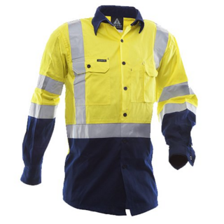 170 Gsm Cotton Shirt, Long Sleeve, Yellow/Blue, Dn-Size M