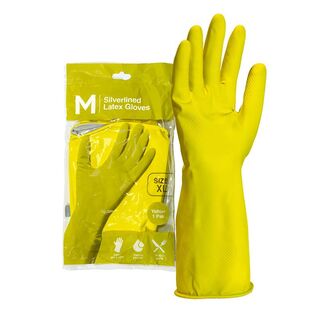 Silverlined Latex Gloves Powder Free - Yellow, X-LARGE, 300mm Cuff, 70.0g  Pair